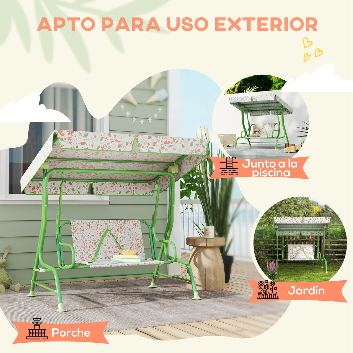 Columpio Jardín Infantil Aiyaplay Acero, Poliéster Verde 112x75x120 Cm_5