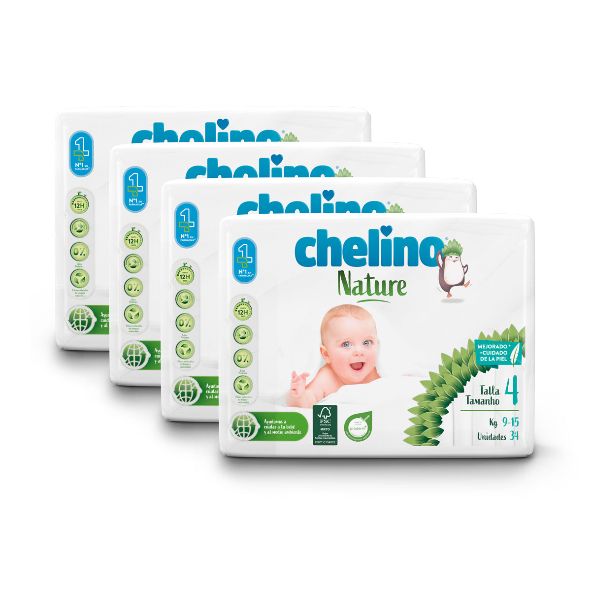 Pack ahorro Pañales T4 9-15 kg Chelino Nature 136 unidades