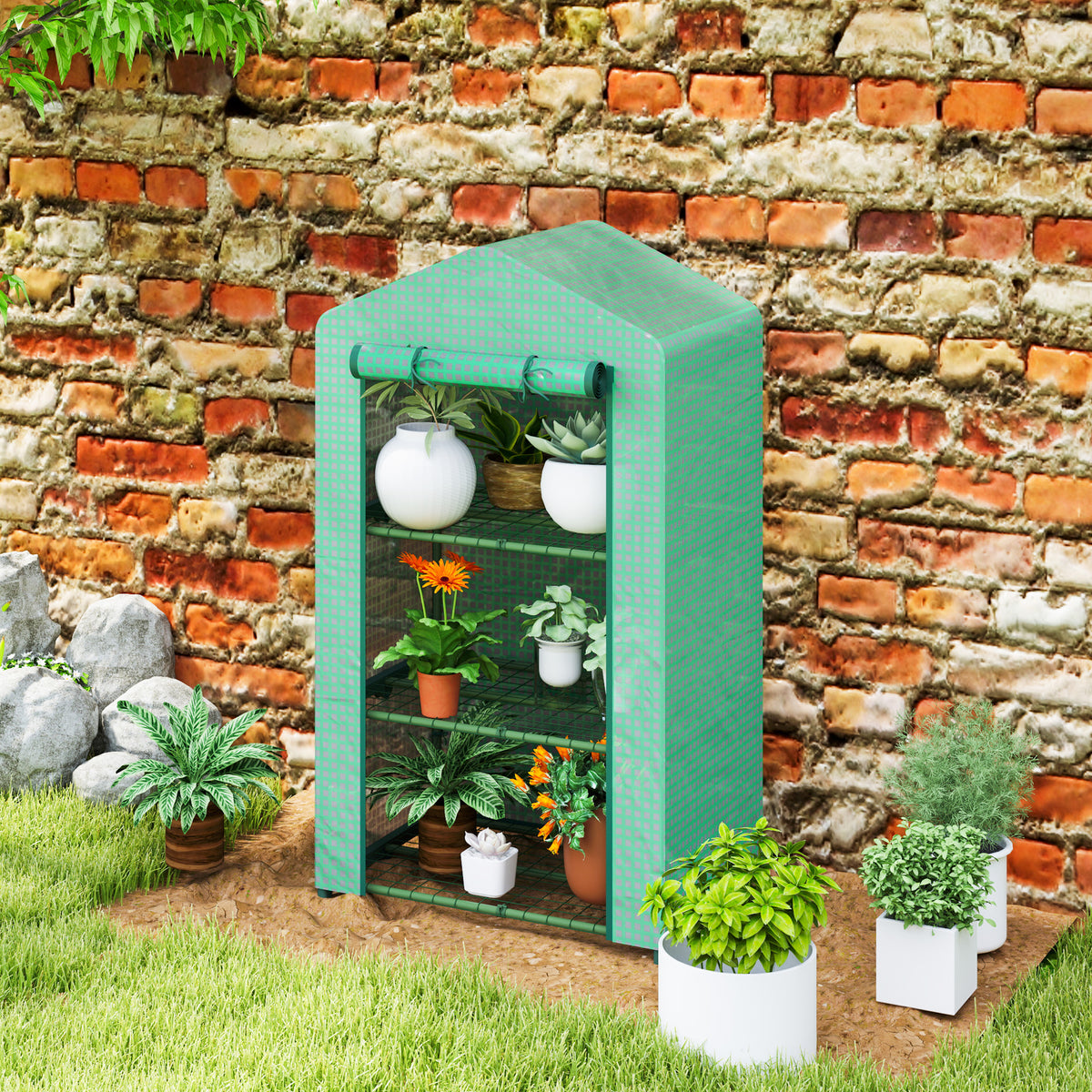 Invernadero De Jardín Outsunny Metal, Pe Verde 69x49x125 Cm_3