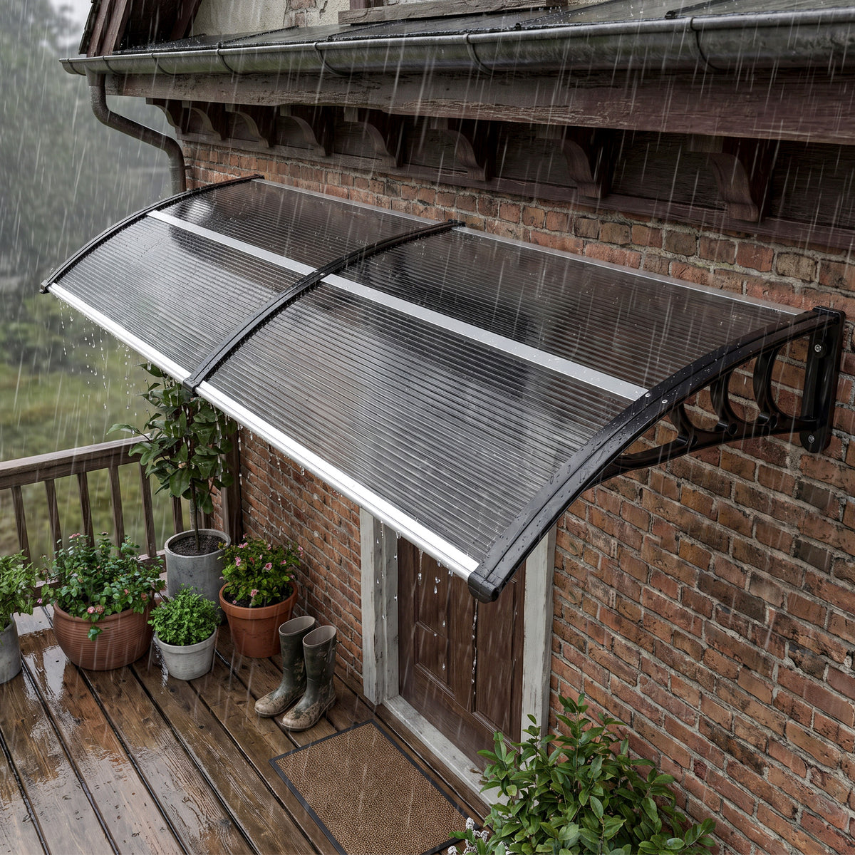 Marquesina Exterior Outsunny Policarbonato Negro 196x75x23 Cm_4