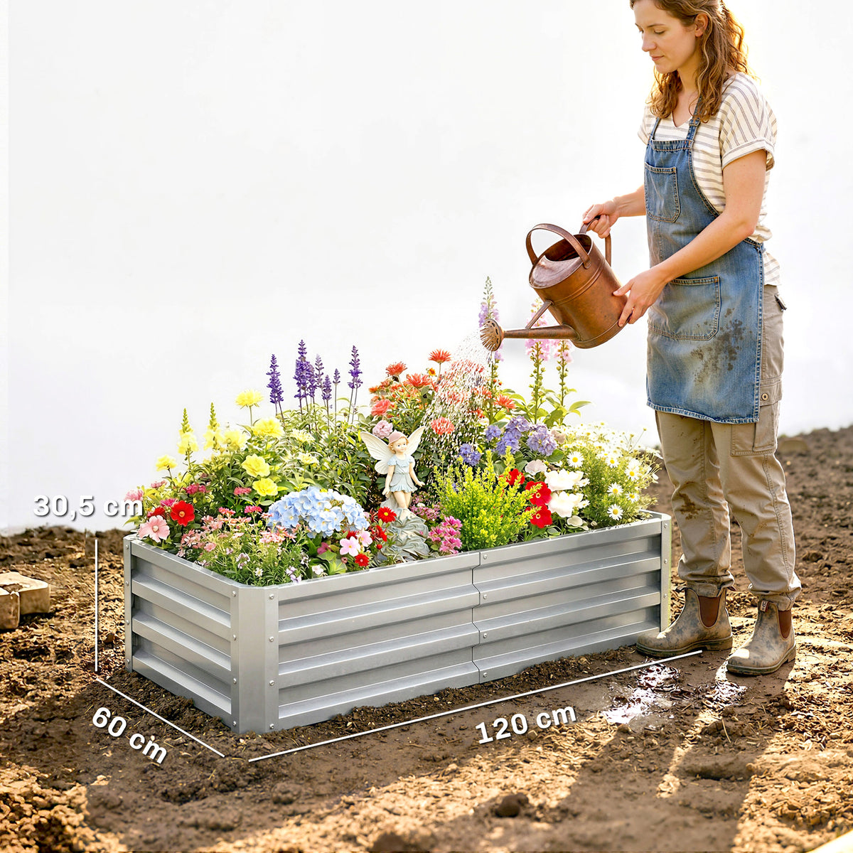 Jardinera Elevada Outsunny Acero Galvanizado Plata 120x60x30.5 Cm_2