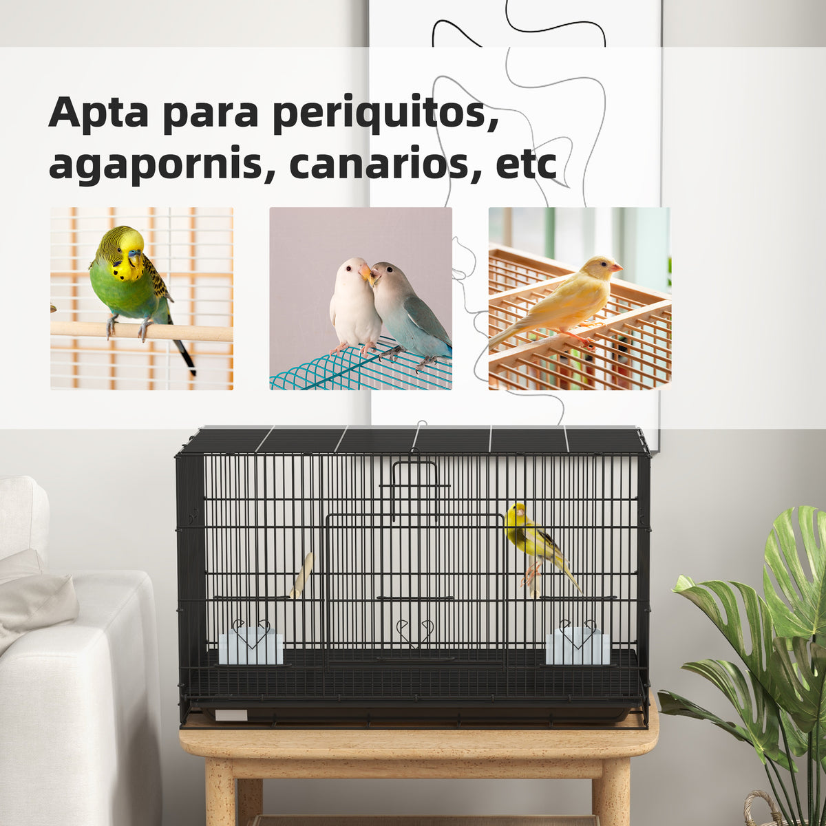 Jaula Para Pájaros Con Bandeja Extraíblpawhut Acero 77x46x45 Cm Negro_5