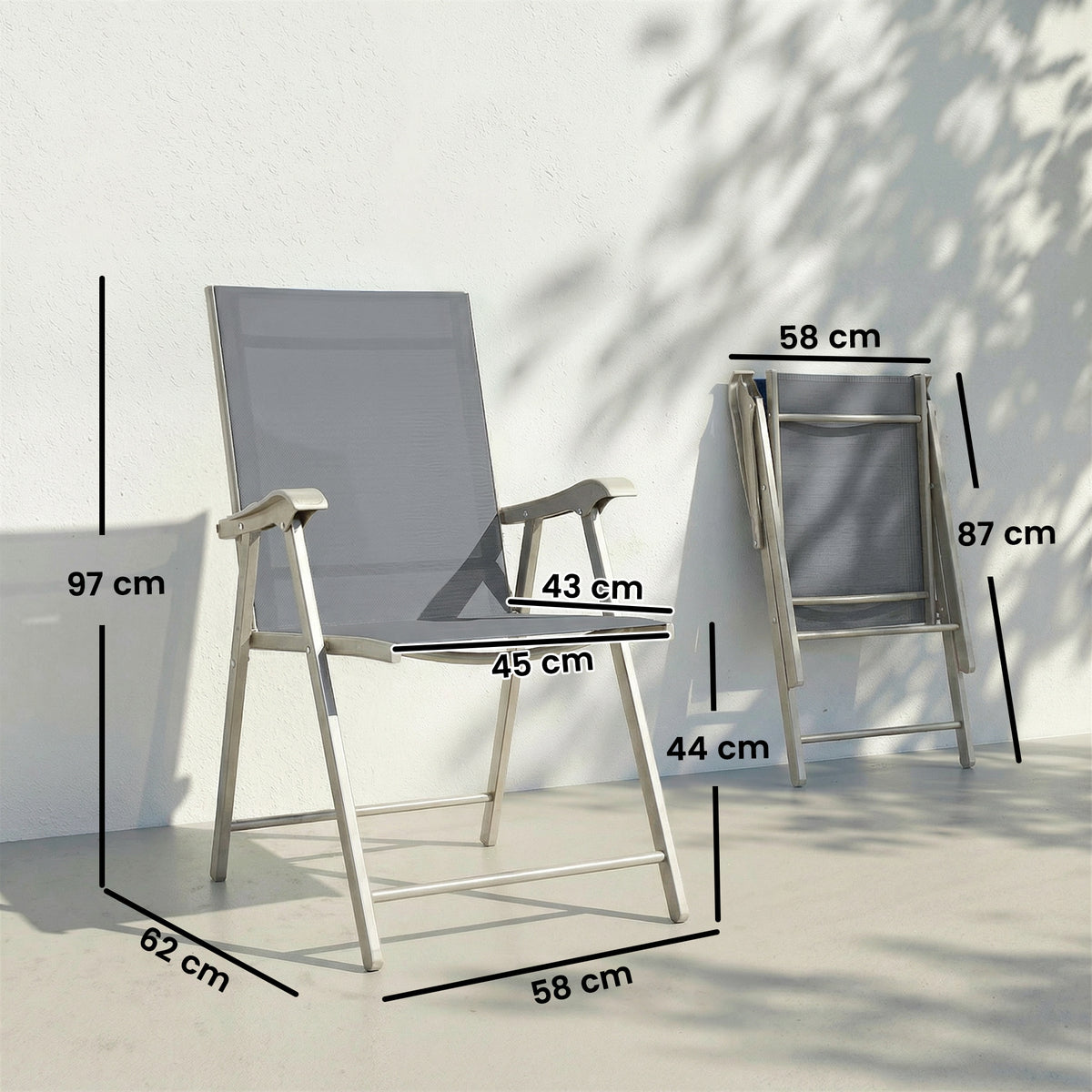 Sillas Plegables Outsunny Acero, Textilene Gris Claro 62x58x97 Cm_2