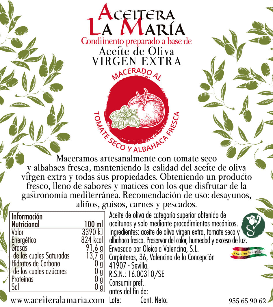 Aceite De Oliva Virgen Extra Macerado Al Tomate Seco Y Albahaca 50 Cl Pet_2