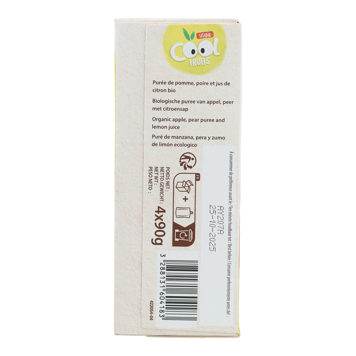 Pack 4x Pouch Manzana y Pera Cool Fruits Vitabio 90 g