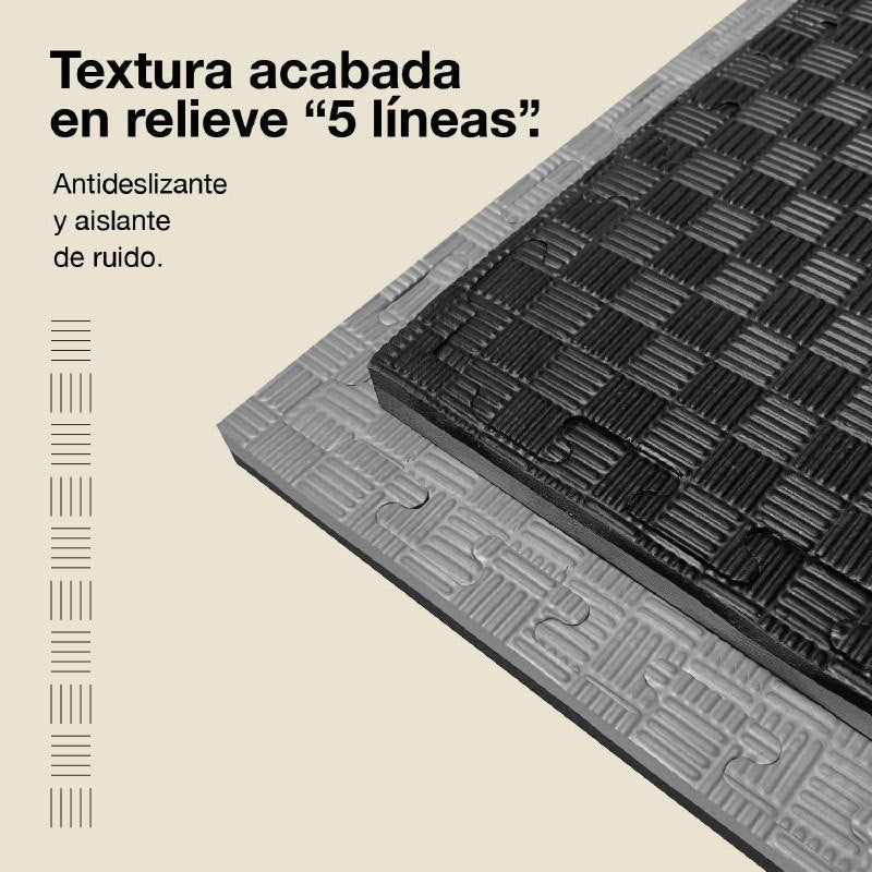 Tatami Puzzle 4cm 100x100cm – Superficie 5 Líneas Gris/negro Jowy_3