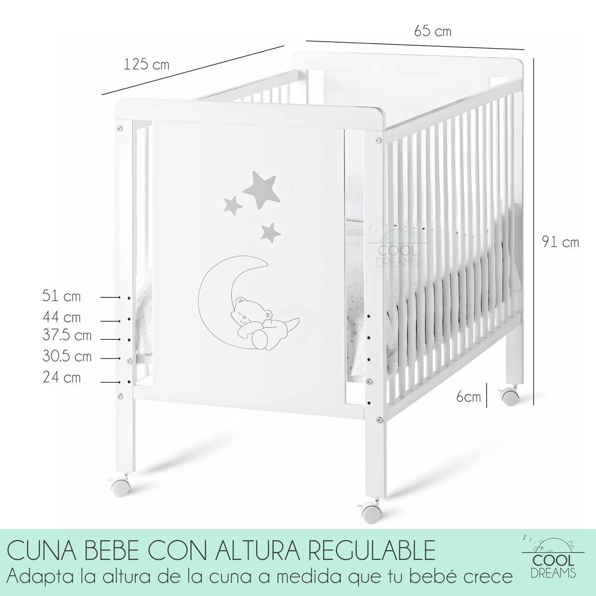 Cuna Colecho De Bebé Indi Estilo Nórdico Infantil 120x60 Cm, Con Kit Colecho, Bajera Y Encimera 100% Algodón_2