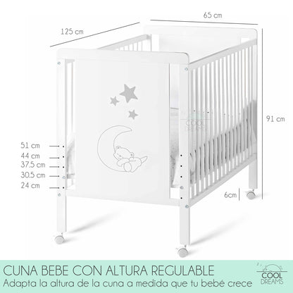 Cuna Colecho De Bebé Indi Estilo Nórdico Infantil 120x60 Cm, Con Kit Colecho, Bajera Y Encimera 100% Algodón_2
