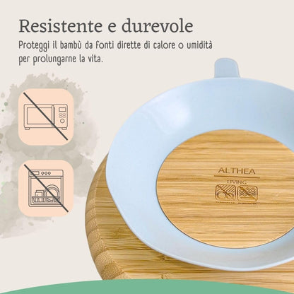 Vajilla De Bambú Natural Para Bebé Con Ventosa Antideslizante 2 Piezas Althea Living Gris Perla_2