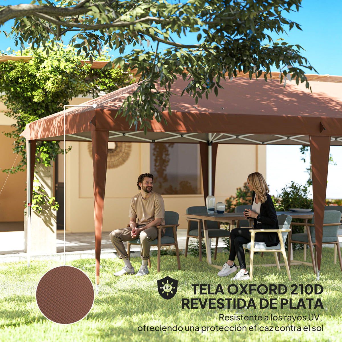 Carpa Plegable Outsunny Acero, Tela Oxford Café 585x295x270 Cm_5