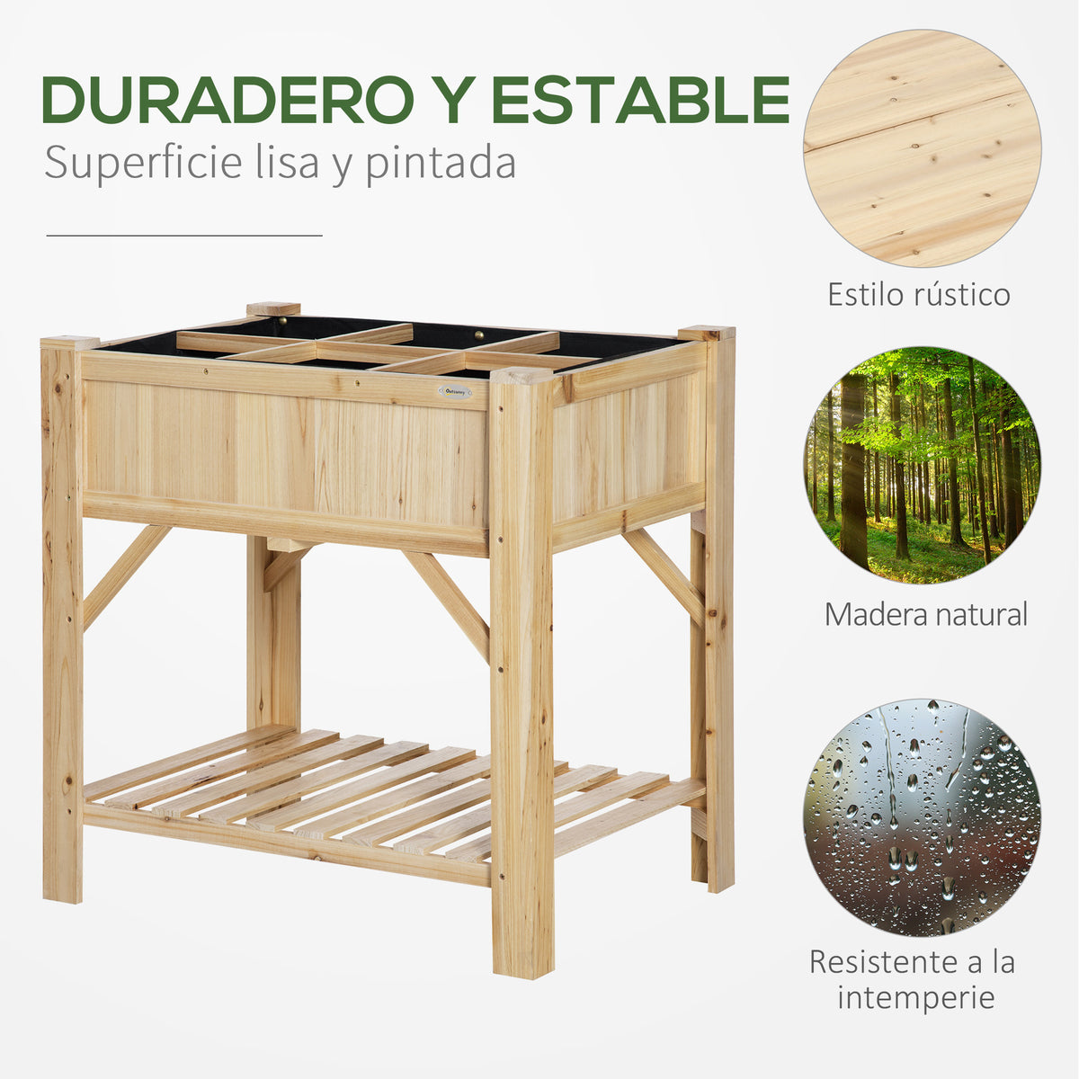 Huerto Urbano De Madera Con Estante Outsunny 78,5x58x81 Cm Natural_5