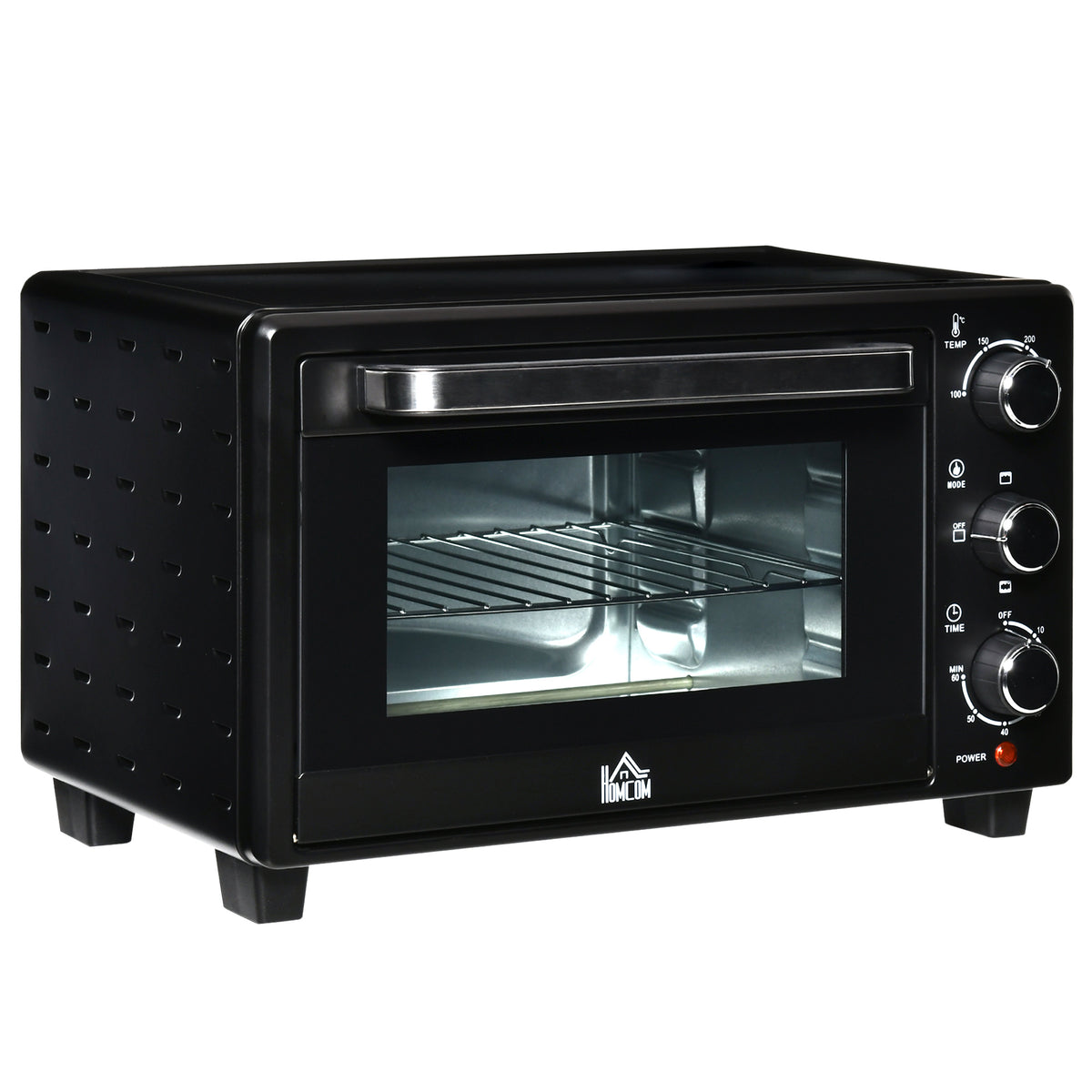 Horno Eléctrico Homcom Metal, Vidrio Templado Negro 46x38.5x29 Cm_0