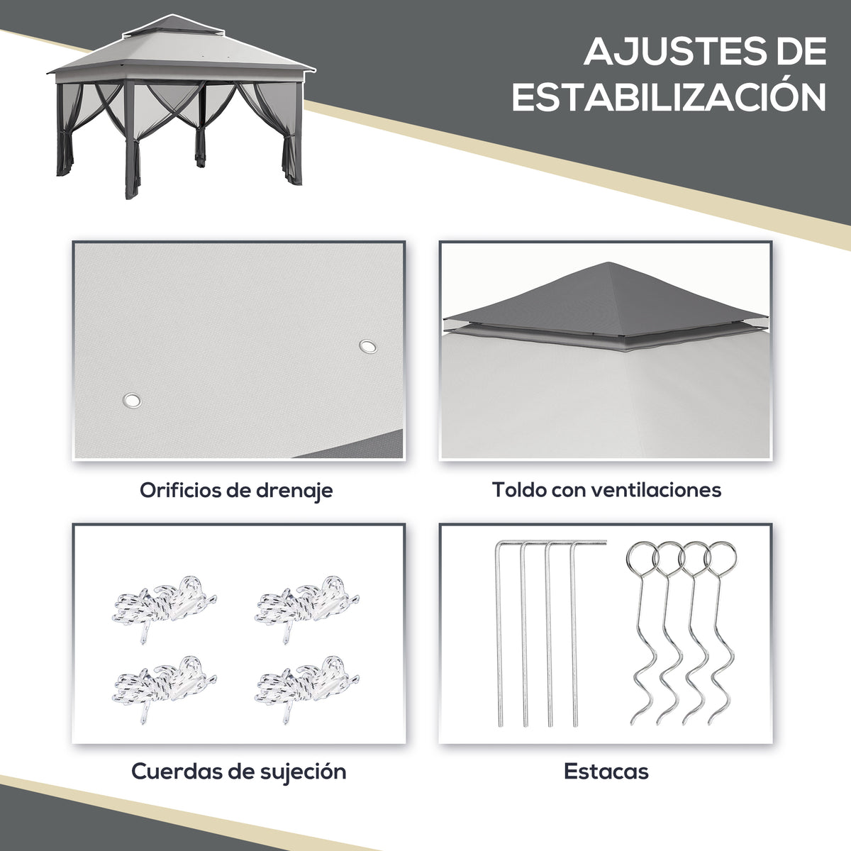 Carpa Plegable Outsunny Acero, Tela Oxford Gris 326x326x272 Cm_5