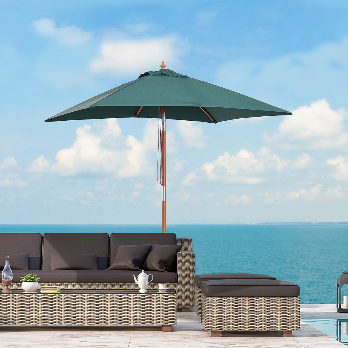 Sombrilla De Jardín Inclinable De Madera Outsunny 200x150x230 Cm Verde_1