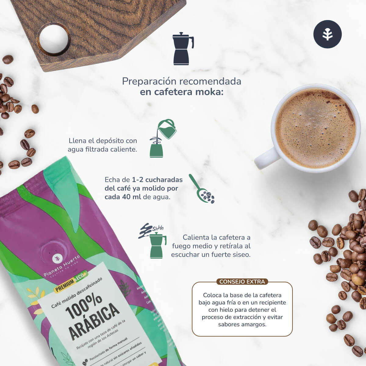 Café descafeinado molido Eco 100% Arábica Planeta Huerto 250 g