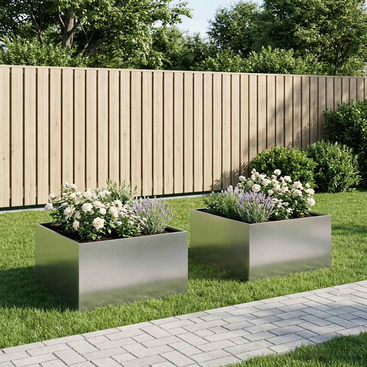 Macetero De Jardín 2 Uds. Plateado 80 X 80 X 40 Cm_1