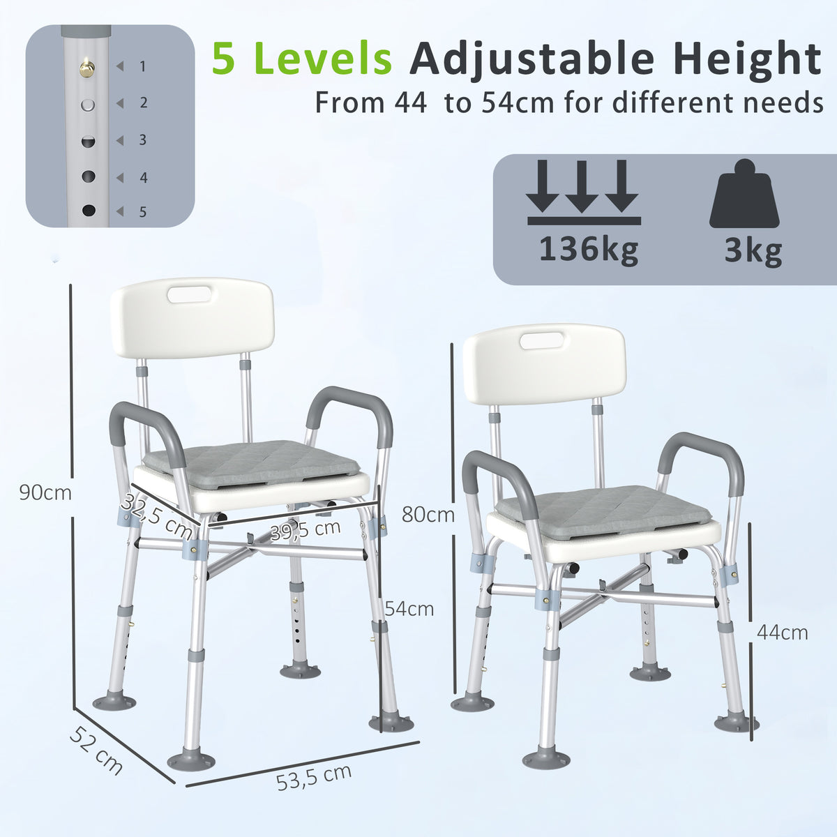 Homcom Silla Ducha Personas Mayores Con Respaldo Y Reposabrazos Gris_2