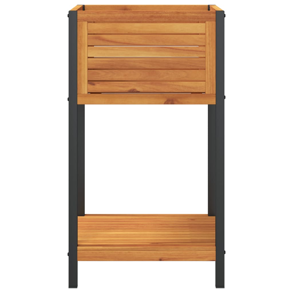 Jardinera Con Estante Madera Maciza Acacia Y Acero 45x45x80 Cm_4