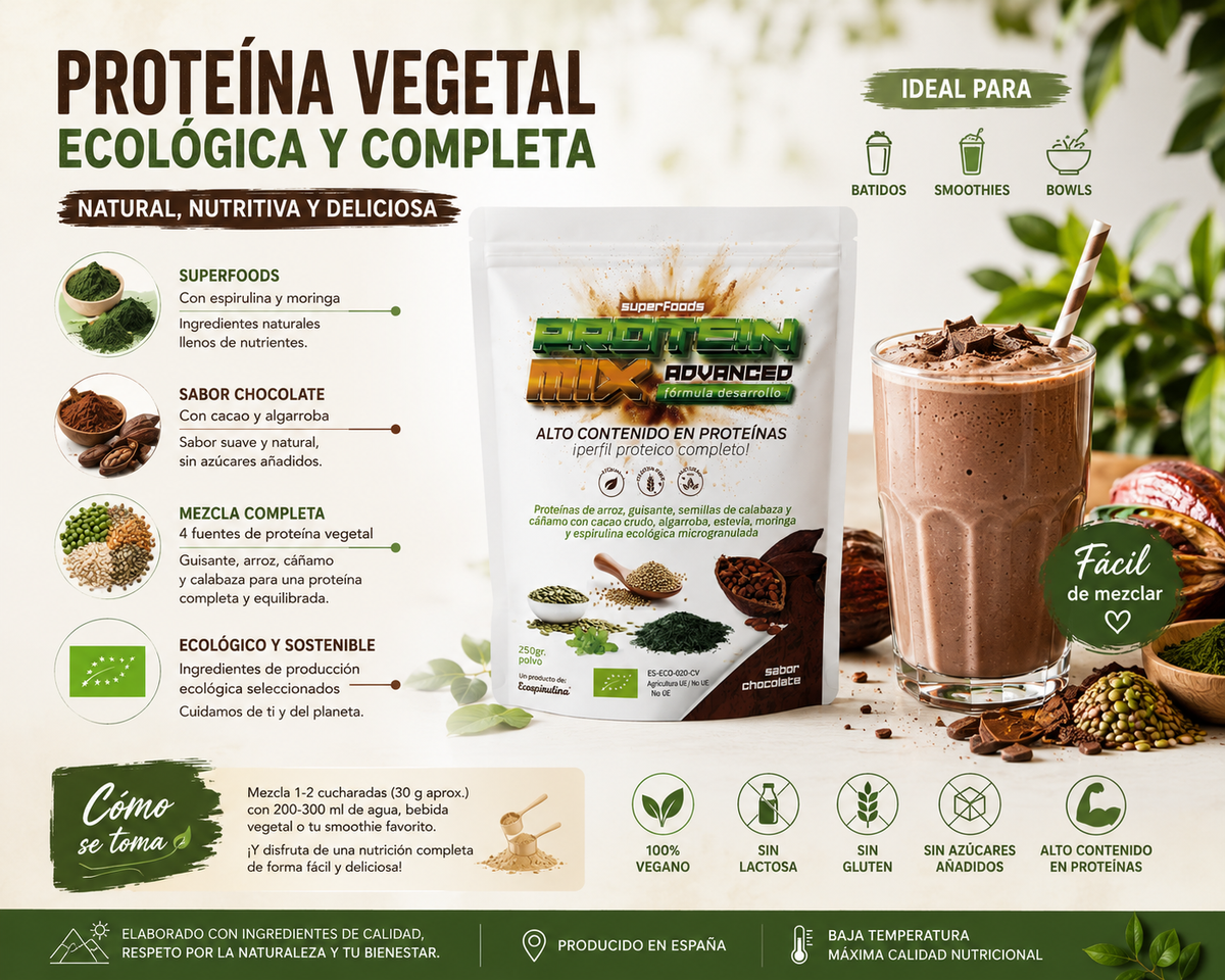 Proteína Vegetal Ecológica Con Espirulina Y Moringa Ecospirulina Chocolate 250 G_4