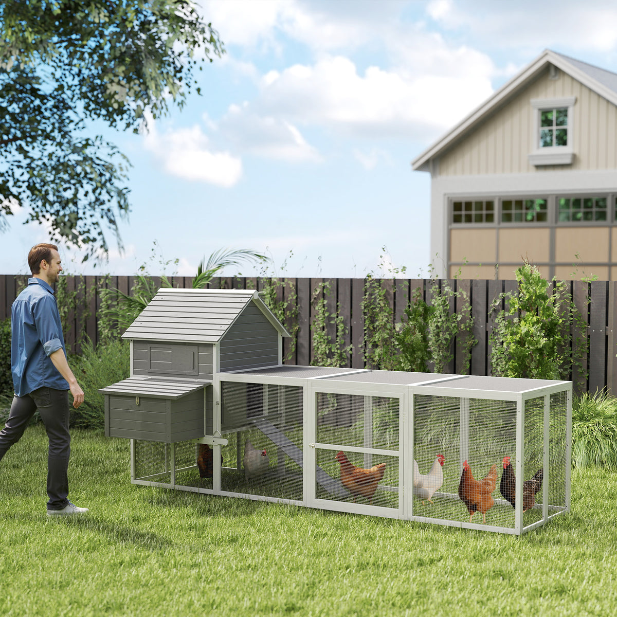 Pawhut Gallinero Grande De Madera 310,5x149,5x149 Cm Para 4-6 Gallinas Gris_1