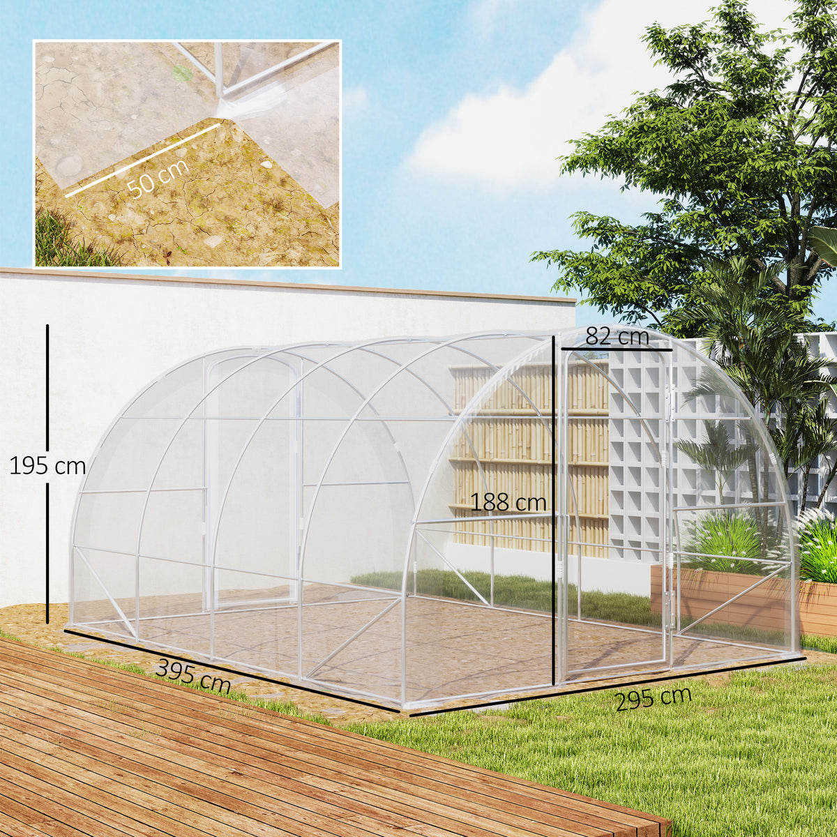 Invernadero De Túnel Outsunny Pe, Acero Galvanizado Transparente 395x295x195 Cm_2