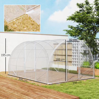 Invernadero De Túnel Outsunny Pe, Acero Galvanizado Transparente 395x295x195 Cm_2