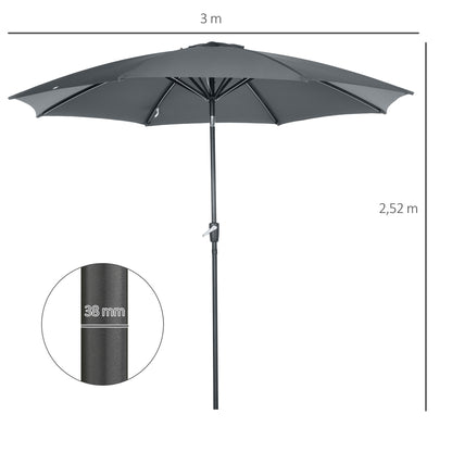 Sombrilla De Jardín Inclinable Con Manivela Outsunny Ø300x240 Cm Gris_2