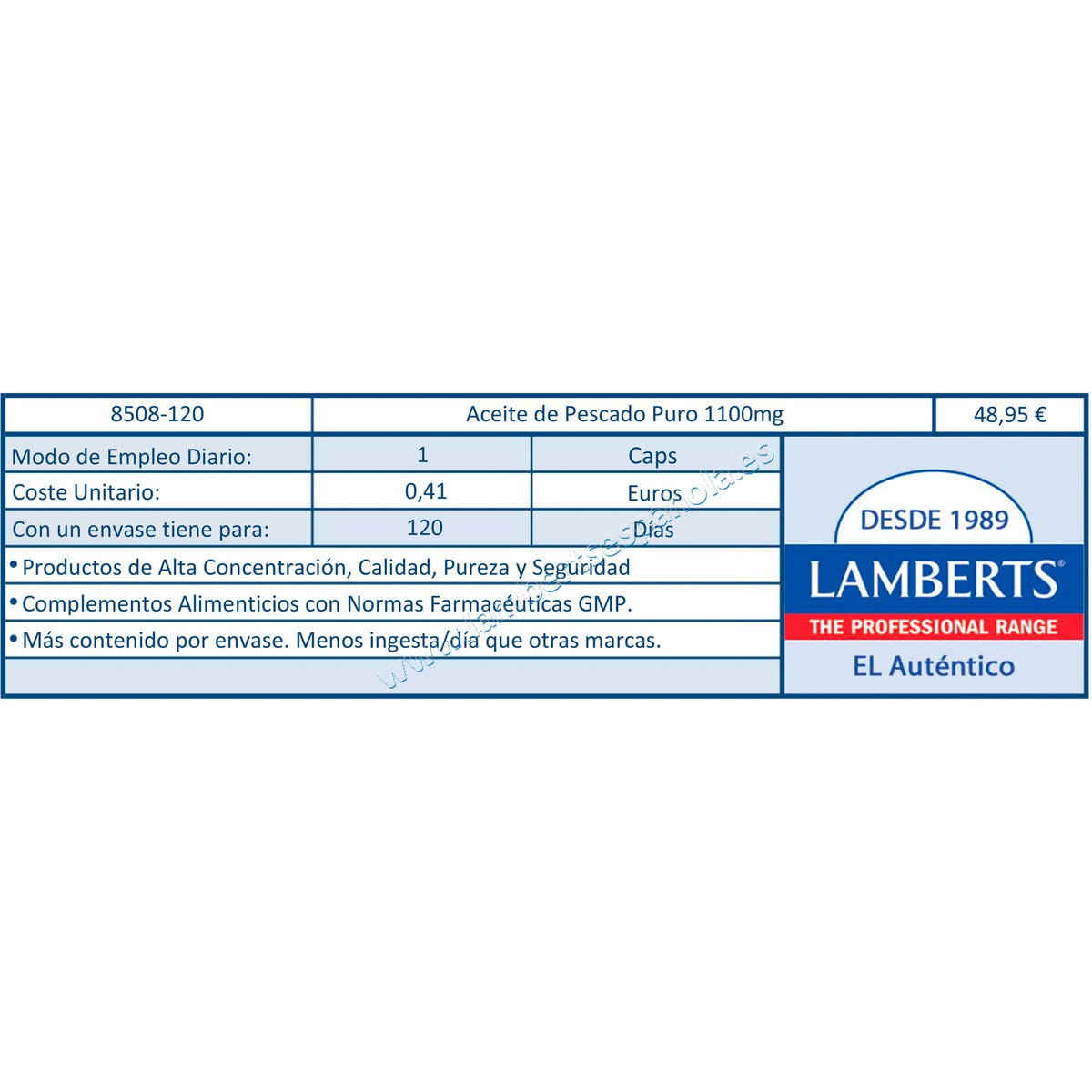 Aceite de Pescado Puro, Lamberts 120 cápsulas