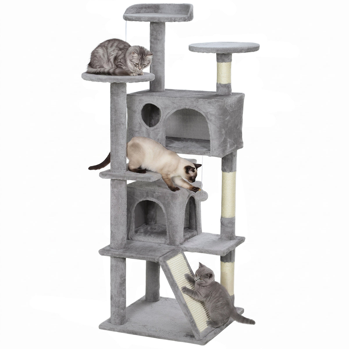 Pawhut Rascador Para Gatos Altura 138 Cm Con Postes De Sisal Hamacas Gris Claro_0