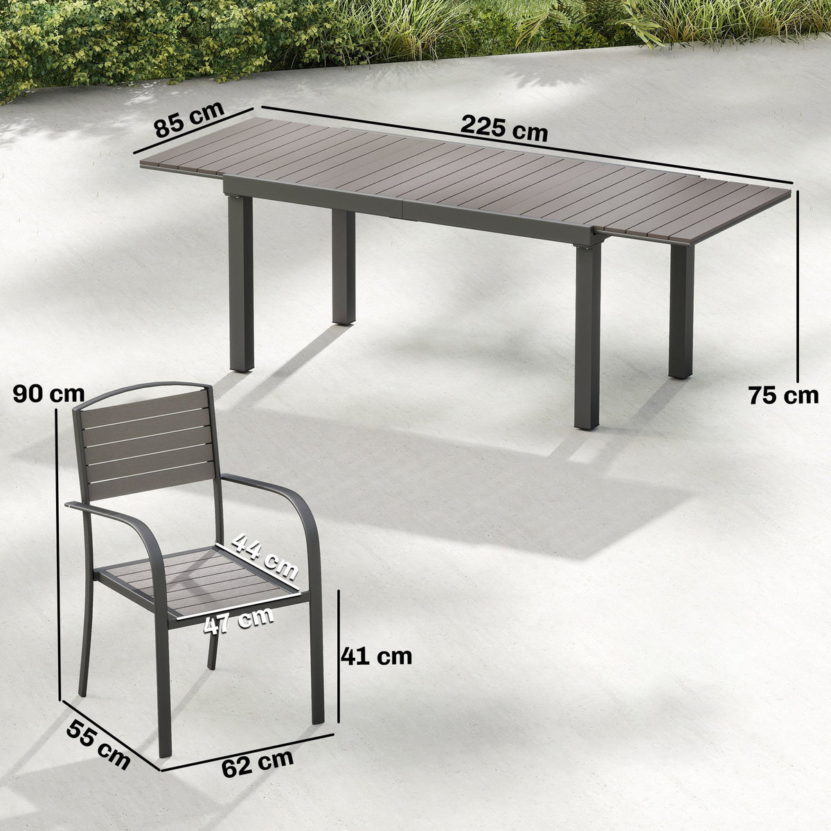 Conjunto De Jardín Outsunny Aluminio, Compuesto Madera Plástica Gris 225x85x75 Cm_2