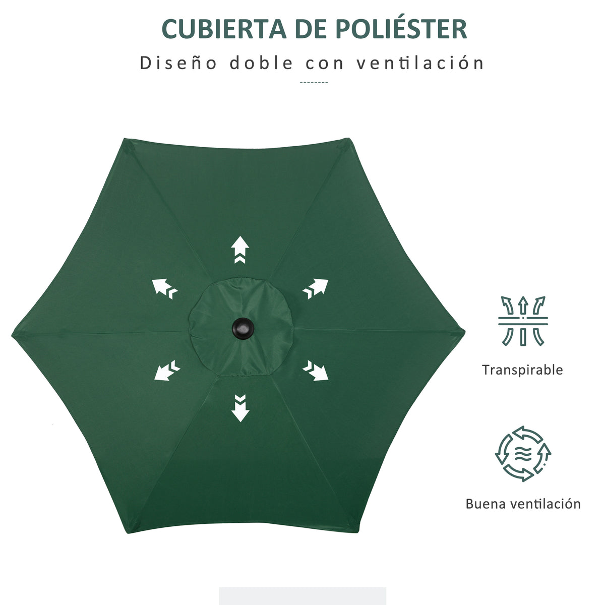 Sombrilla De Jardín Outsunny Aluminio, Poliéster Verde 196x196x204 Cm_5