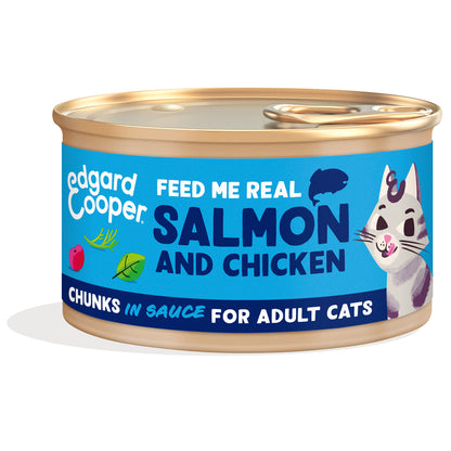 Comida húmeda gatos en salsa Trocitos de Salmón y Pollo Edgard &amp; Cooper 85 g