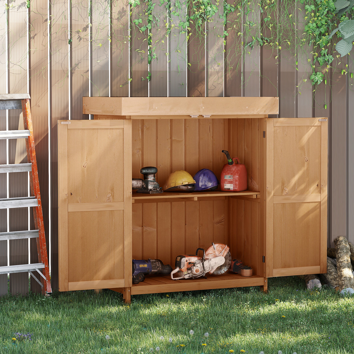 Caseta De Jardín Madera Con 2 Puertas Outsunny 74x43x88 Cm Natural_1