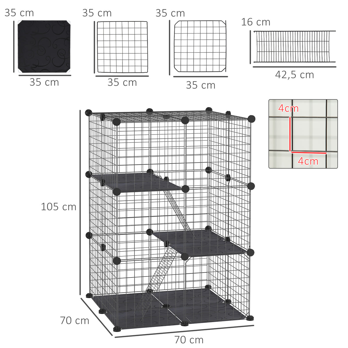 Valla Para Mascotas Pawhut Metal, Pp Negro 70x70x105 Cm_2
