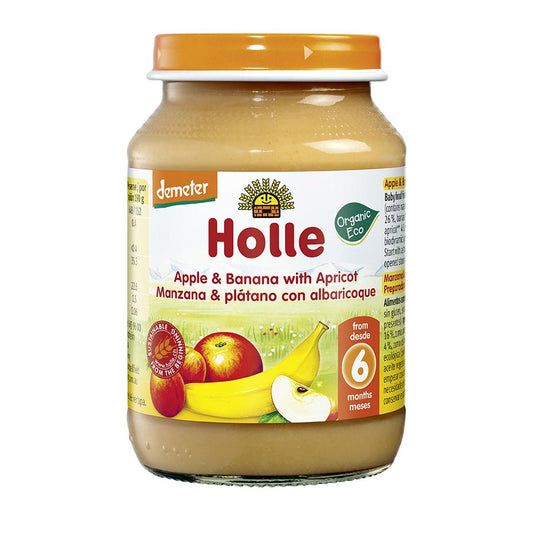 Tarrito ECO de Manzana, Plátano y Albaricoque +6 meses Holle 190 g