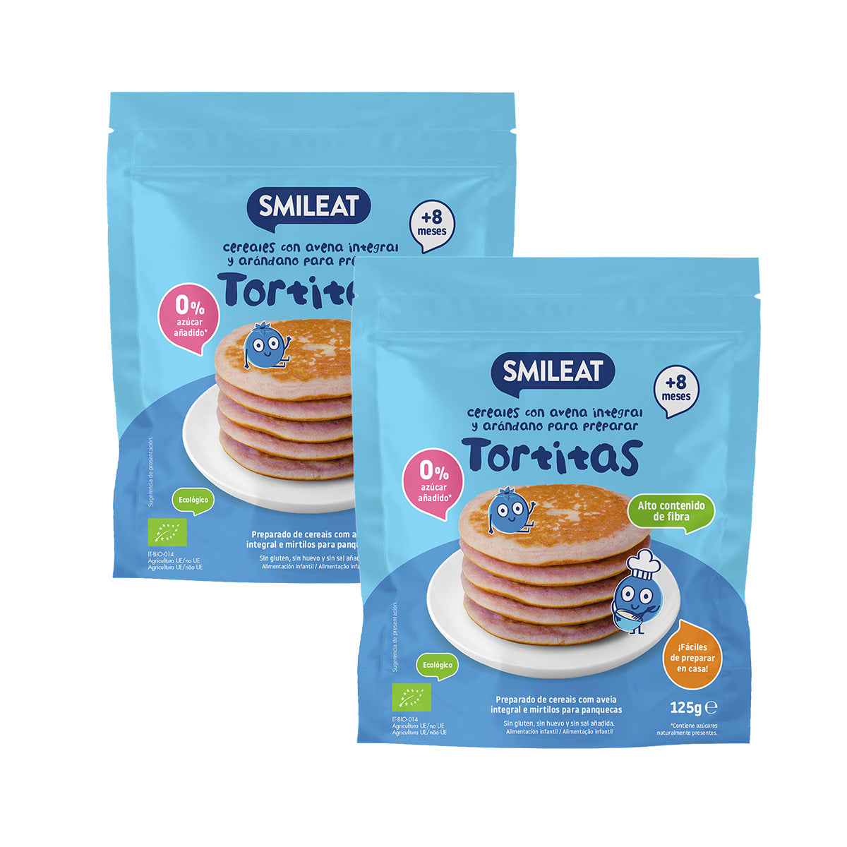 Pack 2 Mix Tortitas Avena integral y arándanos ECO, Smileat, 125 g