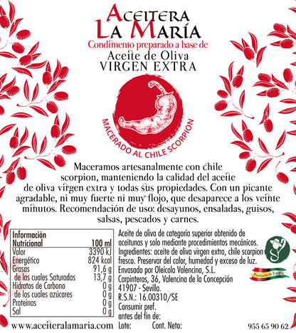 Aceite De Oliva Virgen Extra Macerado Al Chile Scorpion 25 Cl Cristal_1