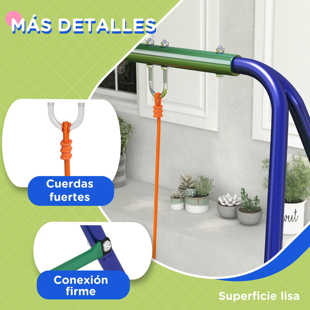 Columpio Infantil Outsunny Metal, Pp Multicolor 269x160x180 Cm_5
