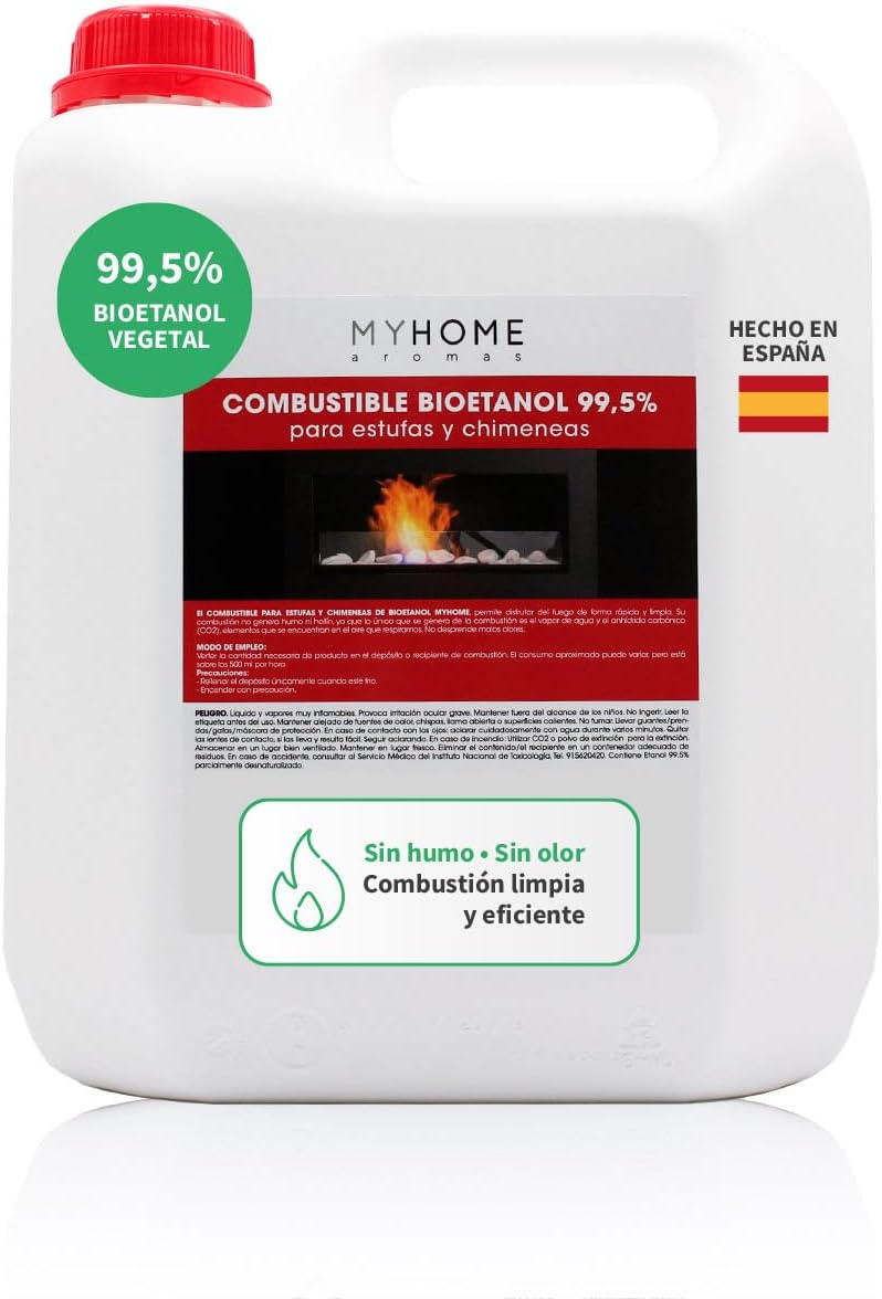 Bioetanol 99,5 % de Origen Vegetal MyHome 5 L | Para Chimeneas, Estufas y Quemadores | Combustión Limpia_0