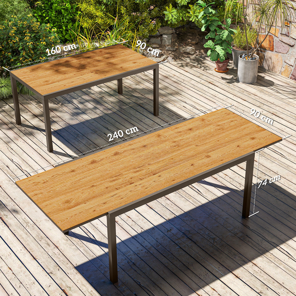 Mesa Jardín Extensible Outsunny Aluminio, Dpc Marrón 240x90x74 Cm_2