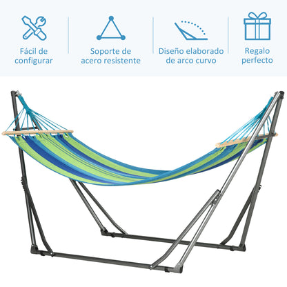 Hamaca Outsunny Acero, Algodón Azul Y Verde 270x100x94 Cm_5