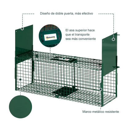 Trampa Para Animales Vivos Con 2 Puertas Outsunny 80x25x30 Cm Verde_5