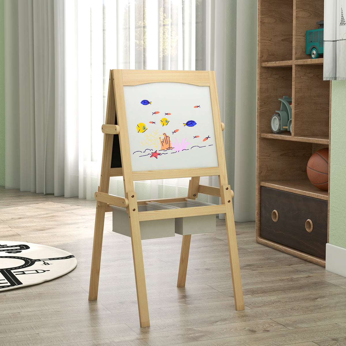 Caballete Para Niños Aiyaplay Mdf, Madera De Pino, Papel Madera Natural 58x50,5x109 Cm_1