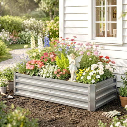 Jardinera Elevada Outsunny Acero Galvanizado Plata 120x60x30.5 Cm_4