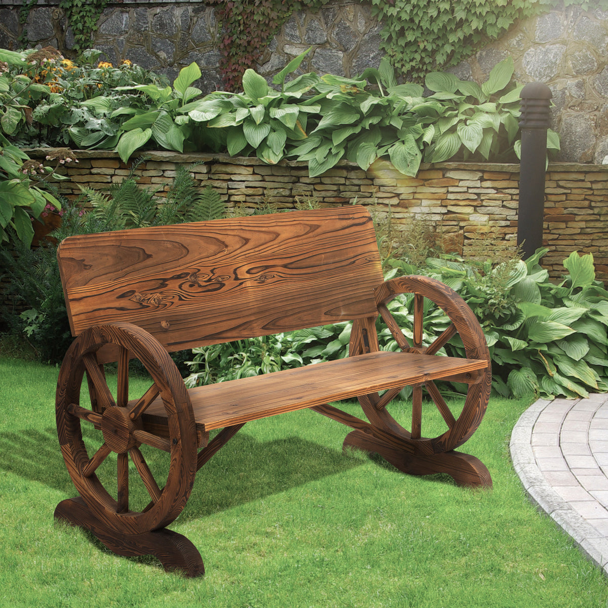 Banco De Jardín Outsunny Madera De Abeto Carbonizado 114x58x80 Cm_1