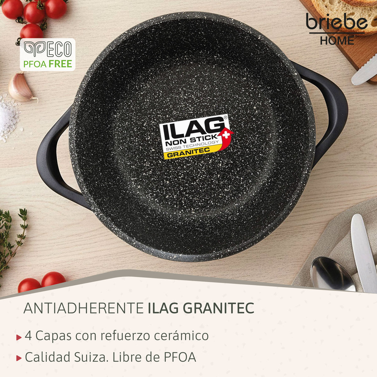 Briebe Batería De Cocina Inducción 6 Piezas Aluminio Fundido 3 Ollas Con Tapa De Cristal Antiadherente, Mgk-18, Negro_4