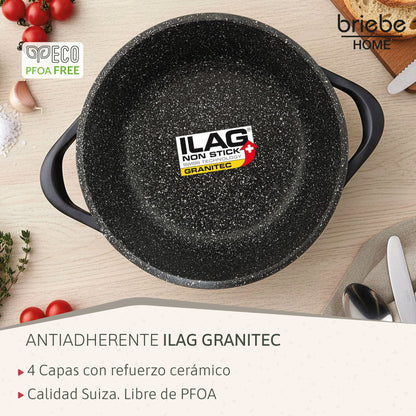 Briebe Batería De Cocina Inducción 6 Piezas Aluminio Fundido 3 Ollas Con Tapa De Cristal Antiadherente, Mgk-18, Negro_4