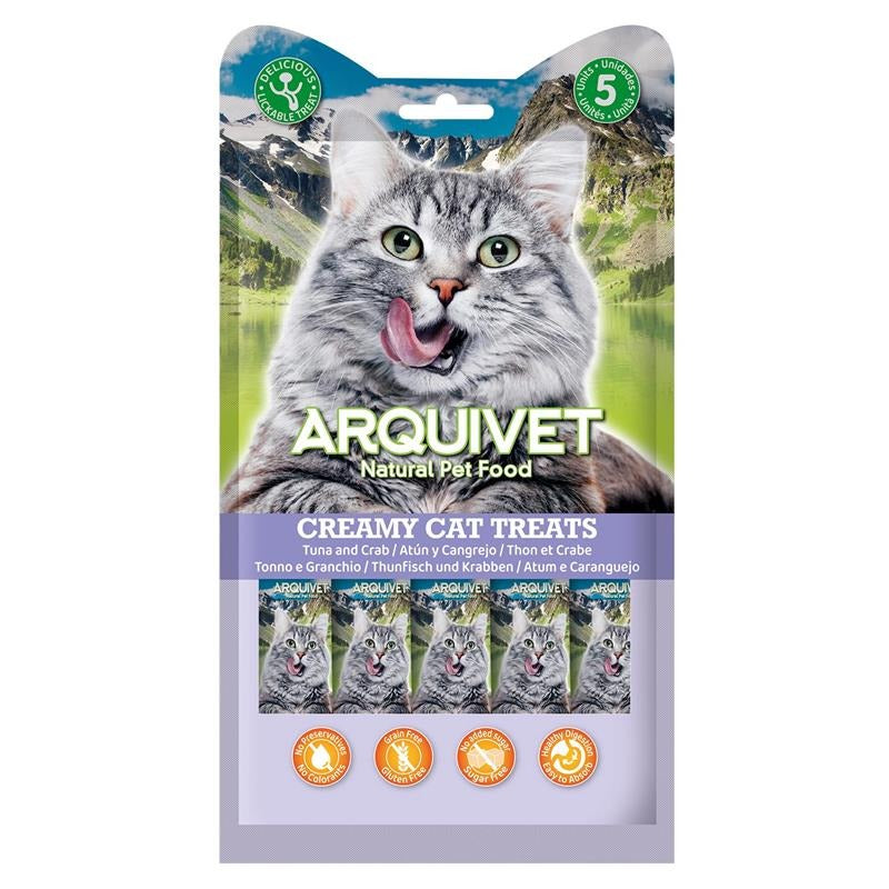Creamy Cat Treats Snack cremoso de Atún y Cangrejo Arquivet 5x14 g