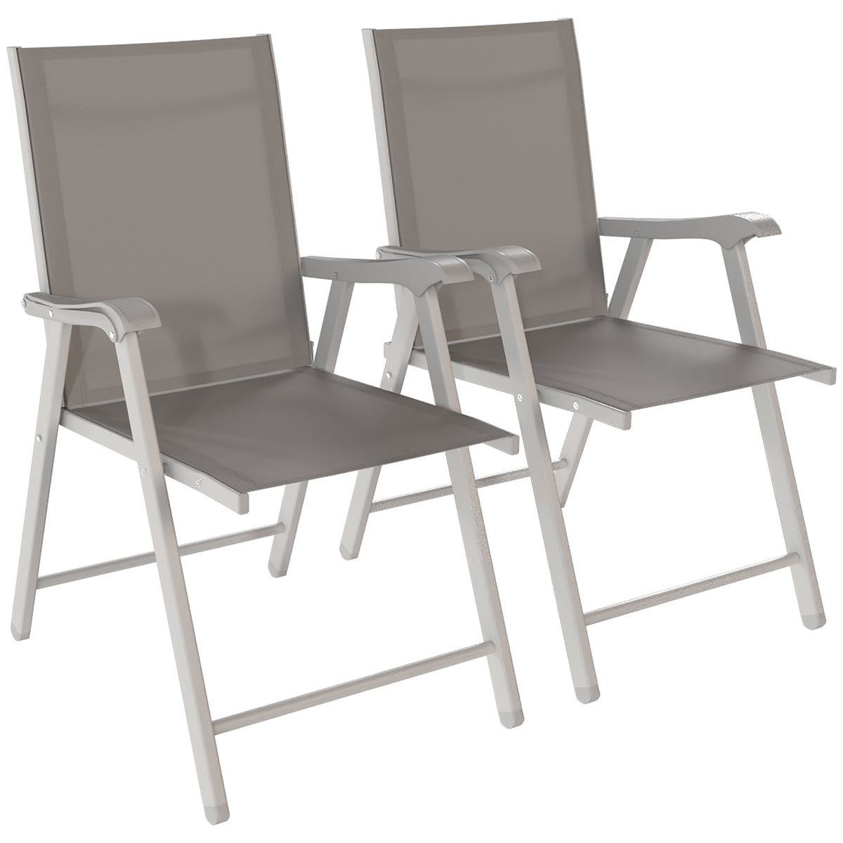Sillas Plegables Outsunny Acero, Textilene Gris Claro 62x58x97 Cm_3