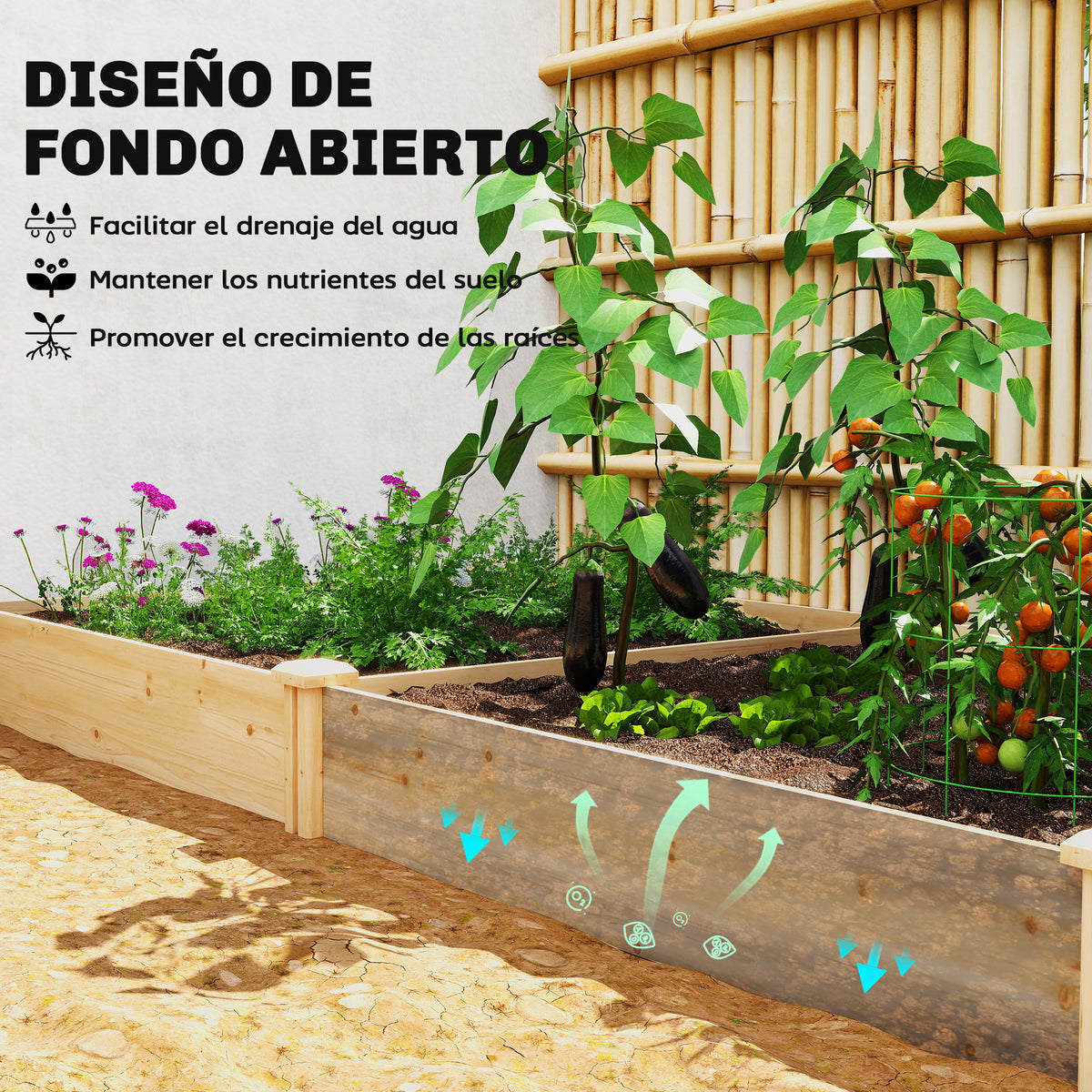 Jardinera Outsunny Madera De Abeto Madera Natural 235x121x26 Cm_4